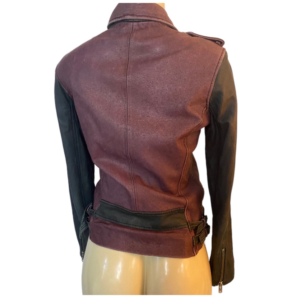 IRO Anabela Black Purple Two Tone Color Block Leather Jacket Size Small - Picture 4 of 12